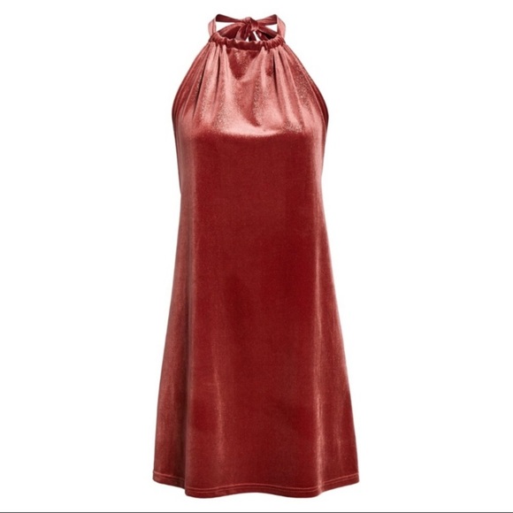 NWT BISHOP & YOUNG Velvet High Neck Mini Dress in Rose Gold - Picture 5 of 12